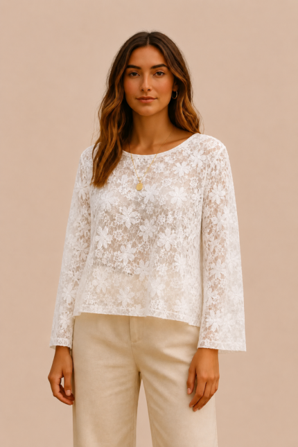Blusa Encaje Ibiza blanca boho chic manga larga La Gata Voladora Alpujarra Almeria