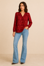 Blusa Sira Coline estilo bohemio algodon estampado frambuesa La Gata Voladora Alpujarra Almeria