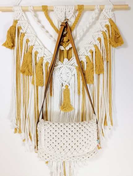bolso crochet Ibiza estilo bohemio blanco algodón La Gata Voladora Alpujarra Almeria