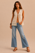 Chaleco encaje crochet Aura boho chic algodon beige La Gata Voladora Alpujarra Almeria