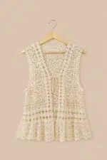 Chaleco crochet beige Aura estilo boho chic algodon La Gata Voladora Alpujarra Almeria