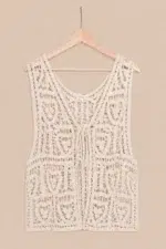 Chaleco Tara beige crochet boho chic La Gata Voladora Alpujarra Almeria