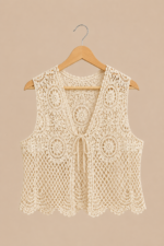 chaleco crochet alba beige look bohemio verano La Gata Voladora Alpujarra Almeria