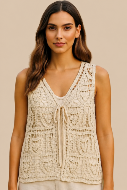 chaleco crochet tara boho chic beige mujer la gata voladora alpujarra almeria
