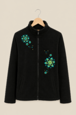 chaqueta polar negra unisex bordada estilo bohemio La Gata Voladora Alpujarra Almeria
