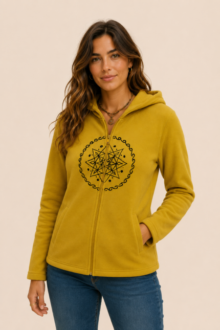 chaqueta forro polar aura unisex bordado mandala estilo boho La Gata Voladora Alpujarra Almeria