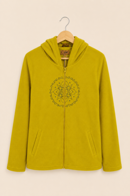 chaqueta forro polar aura unisex capucha bordado mandala estilo bohemio La Gata Voladora Alpujarra Almeria