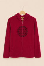 Chaqueta forro polar burdeos capucha bordado mandala bohemio La Gata Voladora Alpujarra Almeria