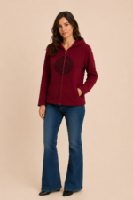 Chaqueta forro polar burdeos unisex estilo boho bordado mandala La Gata Voladora Alpujarra Almeria