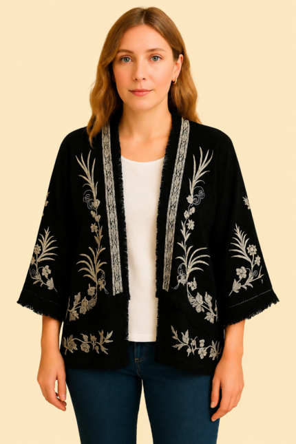 kimono negro bordado boho chic mujer la gata voladora alpujarra almeria