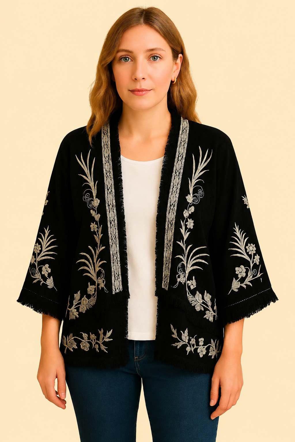 Chaqueta-Kimono-negra-bordada-Sultana-La-Gata-Voladora (1) kimono negro bordado boho chic mujer la gata voladora alpujarra almeria