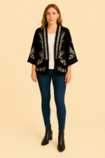 kimono negro flores bordadas moda boho la gata voladora alpujarra almeria