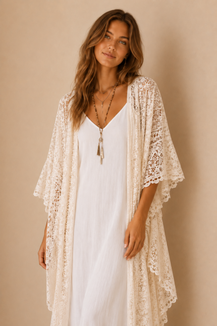 kimono crochet calado beige boho chic la gata voladora alpujarra almeria