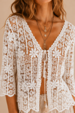 Chaqueta Boho Chic Crochet Algodon Ishtar Blanca La Gata Voladora Alpujarra Almeria