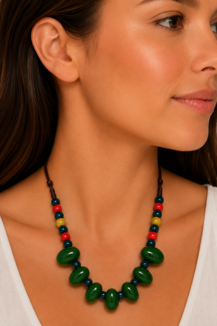 collar cerámica brasil boho verde artesanal cordón ajustable La Gata Voladora Alpujarra Almería