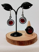 conjunto anillo pendientes espiral almau burdeos hierro forjado cristal fundido boho La Gata Voladora Alpujarra Almeria