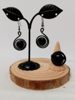 conjunto anillo pendientes espiral almau negro hierro forjado cristal fundido boho La Gata Voladora Alpujarra Almeria