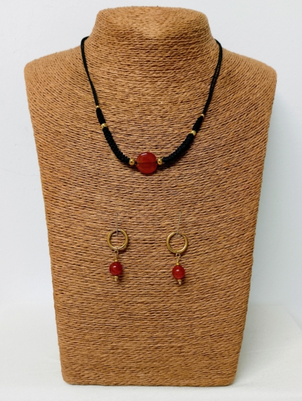 conjunto collar pendientes ágata cornalina boho La Gata Voladora Alpujarra Almería