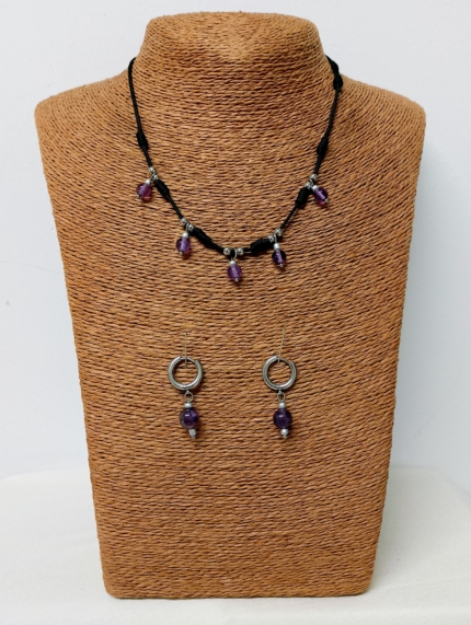 conjunto collar pendientes amatista acero hipoalergénico boho La Gata Voladora Alpujarra Almería