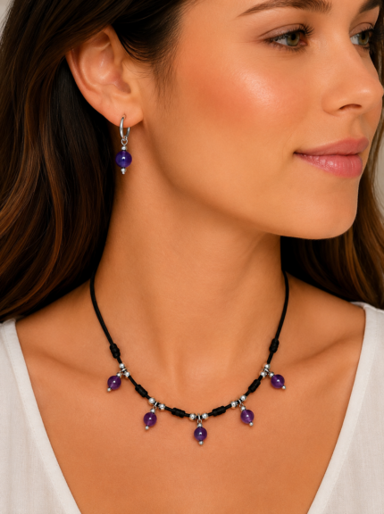 conjunto joyería amatista artesanal boho La Gata Voladora Alpujarra Almería