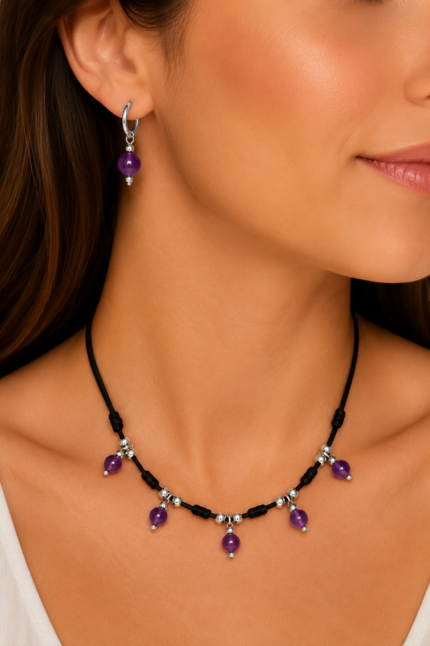 conjunto joyería amatista artesanal boho La Gata Voladora Alpujarra Almería