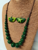 conjunto cerámica green star boho collar pendientes verdes artesanales - La Gata Voladora Alpujarra Almeria