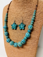 conjunto cerámica flora boho collar pendientes flor azul artesanal La Gata Voladora Alpujarra Almeria