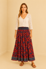 falda seda boho roja estampado paisley La Gata Voladora Alpujarra Almeri