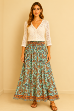 falda seda boho turquesa estampado paisley La Gata Voladora Alpujarra Almeria