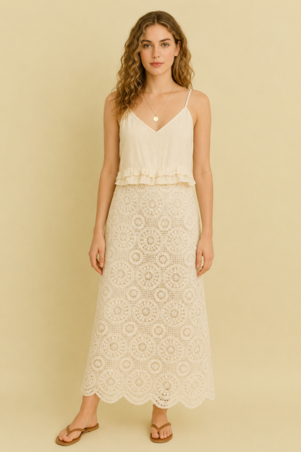 falda ibiza crochet boho chic beige mujer La Gata Voladora Alpujarra Almeria