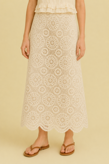 falda larga crochet estilo boho chic color crudo La Gata Voladora Alpujarra Almeria