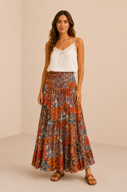 falda patchwork coline boho estampada colores tierra la gata voladora alpujarra almeria