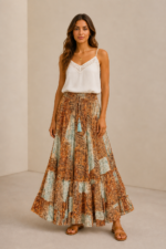 Falda de Seda Deméter Gold – estilo Boho La Gata Voladora Alpujarra Almeria
