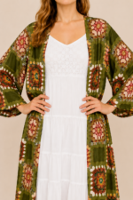 kimono estampado patchwork boho chic verde La Gata Voladora Alpujarra Almeria