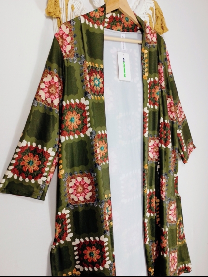 kimono estampado patchwork boho verde La Gata Voladora Alpujarra Almería