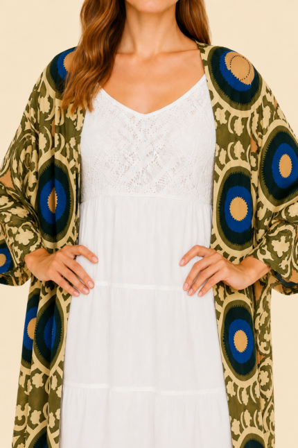 kimono estampado vintage verde boho La Gata Voladora Alpujarra Almeria