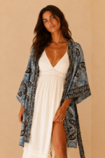 Kimono Seda Mallorca azul estilo boho La Gata Voladora Alpujarra Almeria