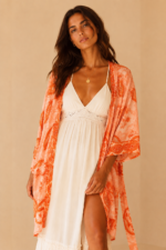 Kimono Seda Mallorca naranja estilo boho La Gata Voladora Alpujarra Almeria