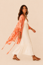 Kimono Seda Mallorca naranja estampado estilo boho La Gata Voladora Alpujarra Almeria