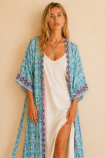 Kimono boho chic Seda Menorca turquesa La Gata Voladora Alpujarra Almeria