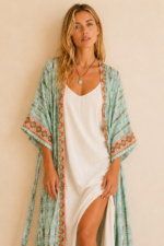 Kimono boho chic Seda Menorca verde La Gata Voladora Alpujarra Almeria