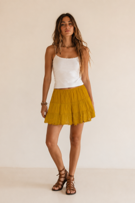 mini falda lua mostaza boho chic bordada la gata voladora alpujarra almeria