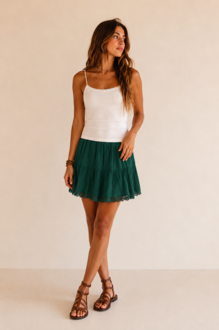 mini falda gaia verde boho chic encaje La Gata Voladora Alpujarra Almeria