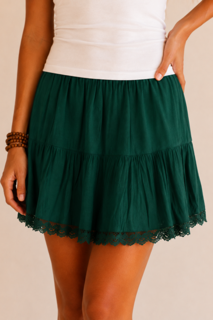 mini falda verde boho chic encaje floral La Gata Voladora Alpujarra Almeria