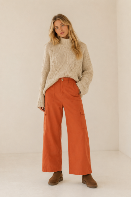 pantalon amber algodon bolsillos color teja moda boho La Gata Voladora Alpujarra Almeria