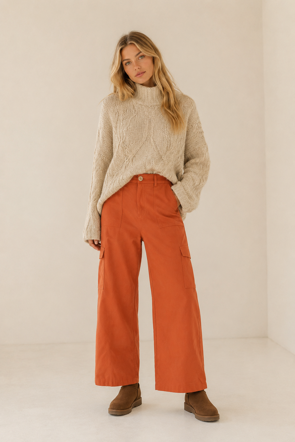 Pantalón Amber Teja (1) pantalon amber algodon bolsillos color teja moda boho La Gata Voladora Alpujarra Almeria