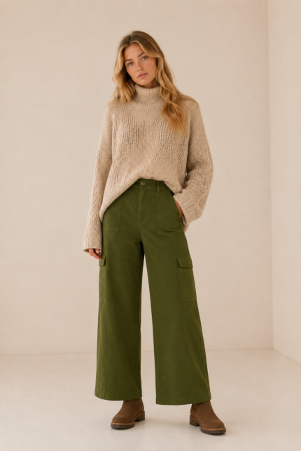 pantalon amber algodon bolsillos verde militar boho chic La Gata Voladora Alpujarra Almeria