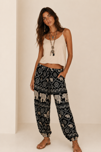 pantalon bombacho coline estampado elefantes boho chic la gata voladora alpujarra almeria