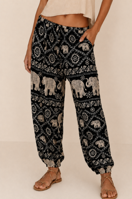 pantalon boho chic coline motivos orientales elefantes la gata voladora alpujarra almeria