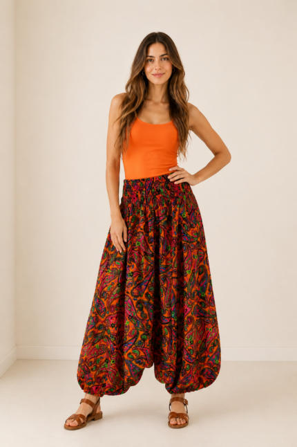 pantalon bombacho india naranja estilo bohemio la gata voladora alpujarra almeria